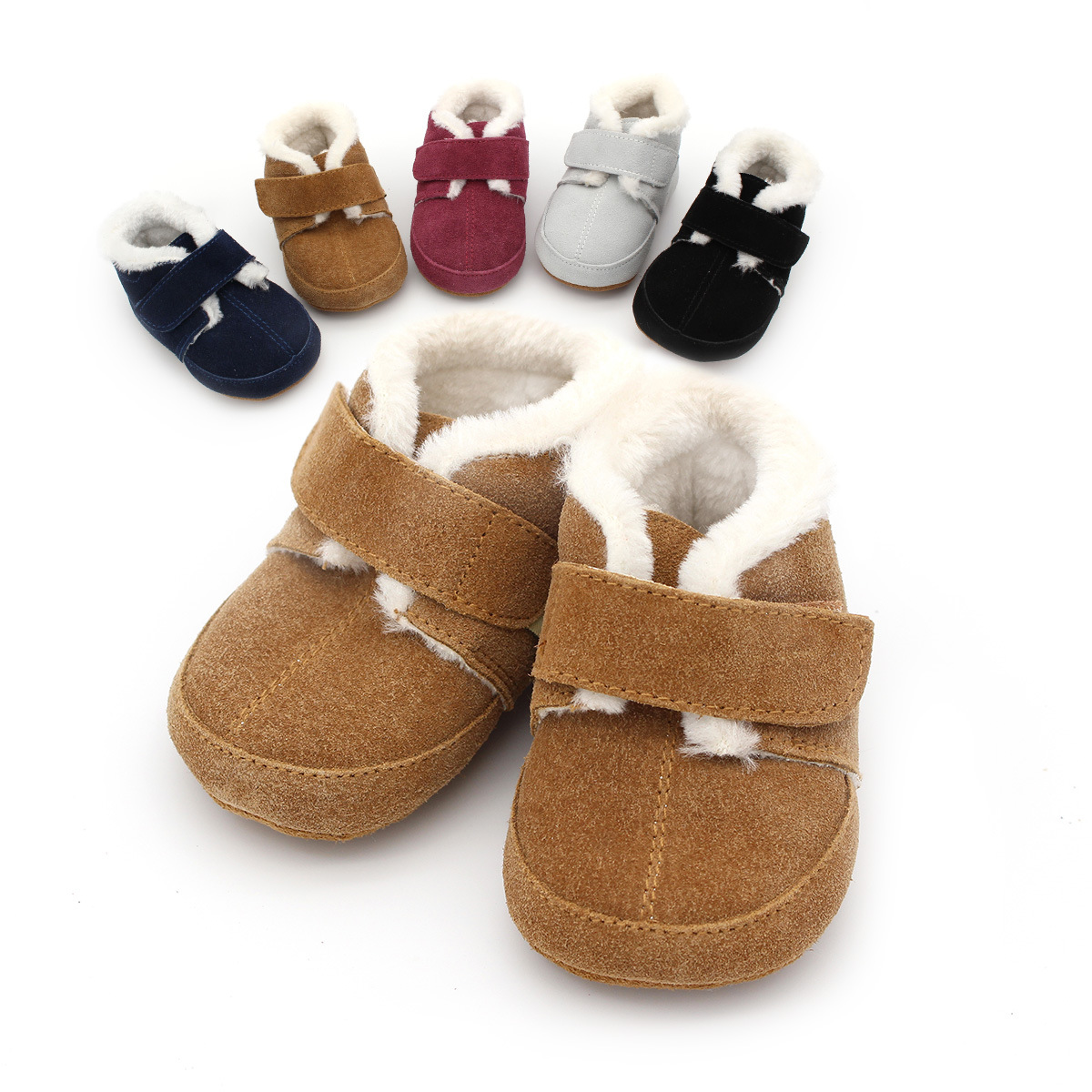 Kids First Education - Bebê botas peludas crianças couro casual