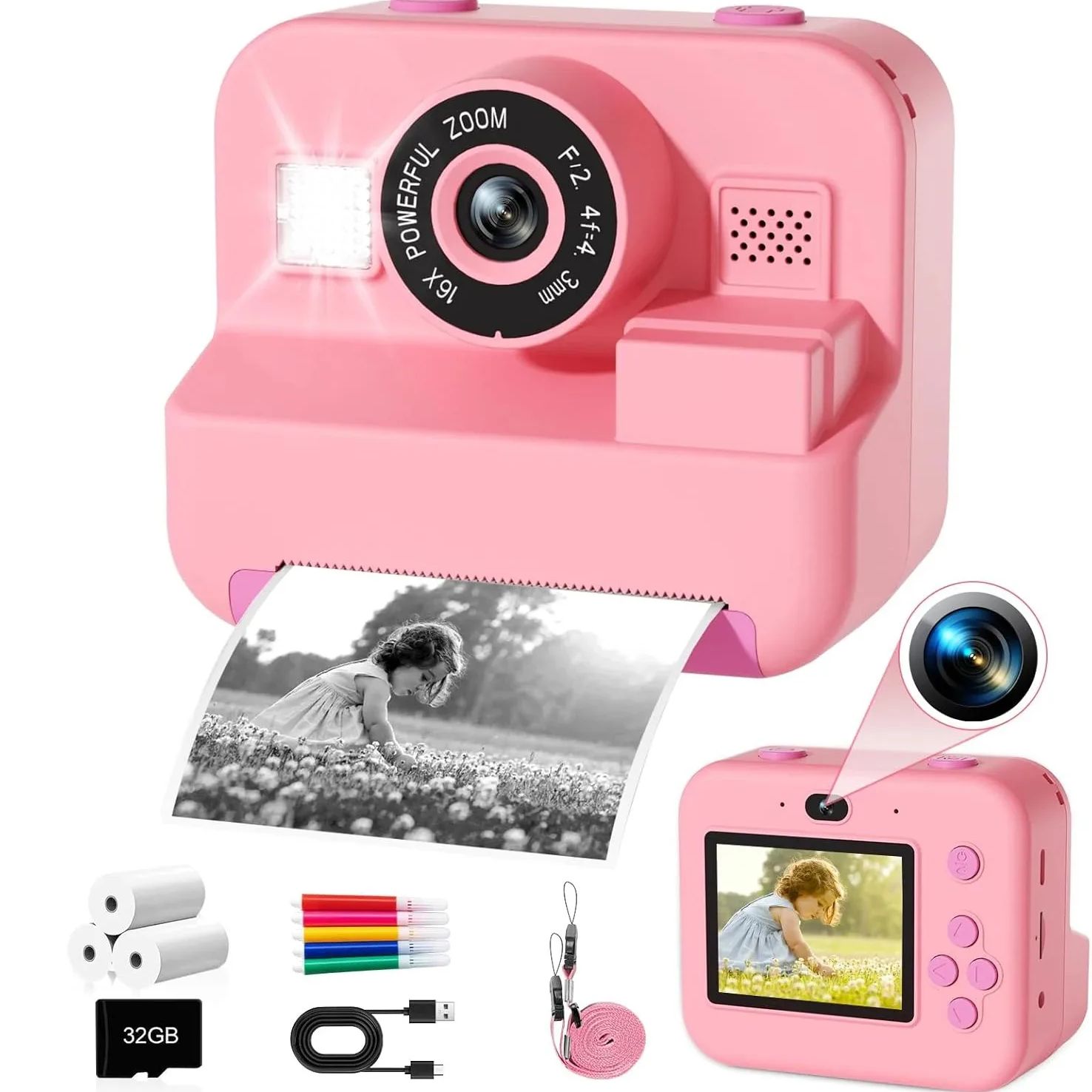 Japanese Kids Education - Newinstant impressão câmera com 32g cartão
